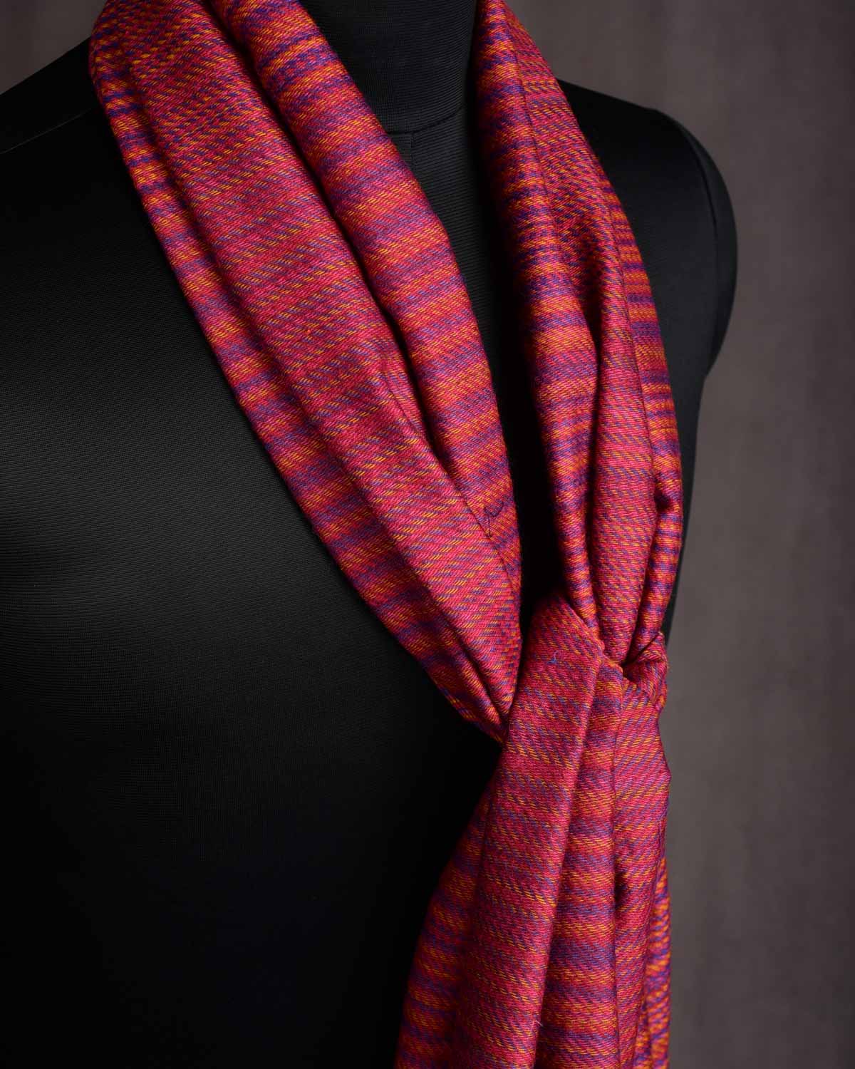 Variegated Red Handwoven Silk Wool Unisex Scarf 80"x22"-HolyWeaves