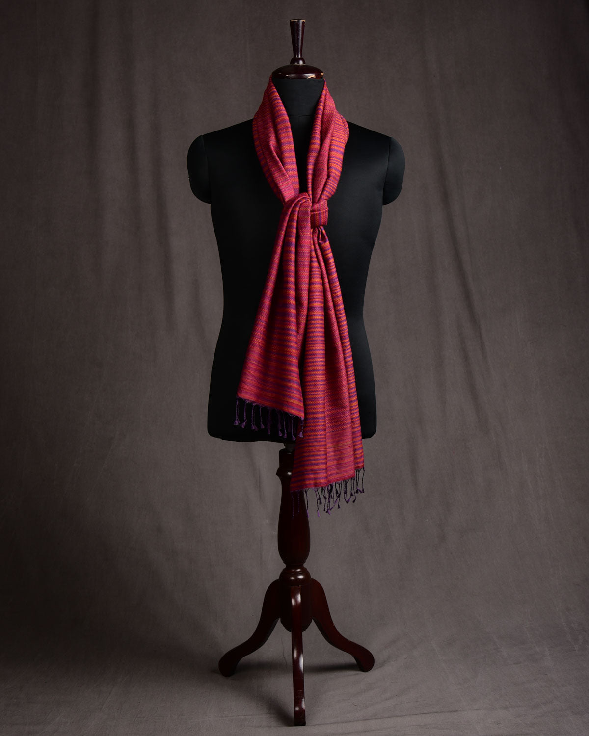 Variegated Red Handwoven Silk Wool Unisex Scarf 80"x22"-HolyWeaves