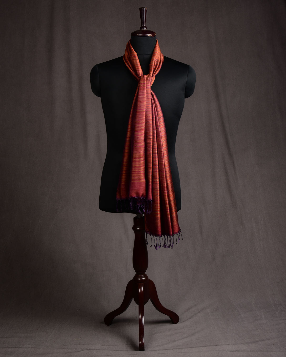 Variegated Multi-color Houndstooth Tanchoi Handwoven Silk Unisex Scarf 80"x22"-HolyWeaves