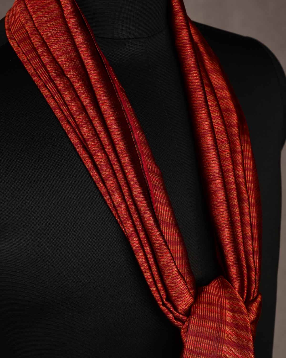 Variegated Maroon Houndstooth Tanchoi Handwoven Silk Unisex Scarf 80"x22"-HolyWeaves