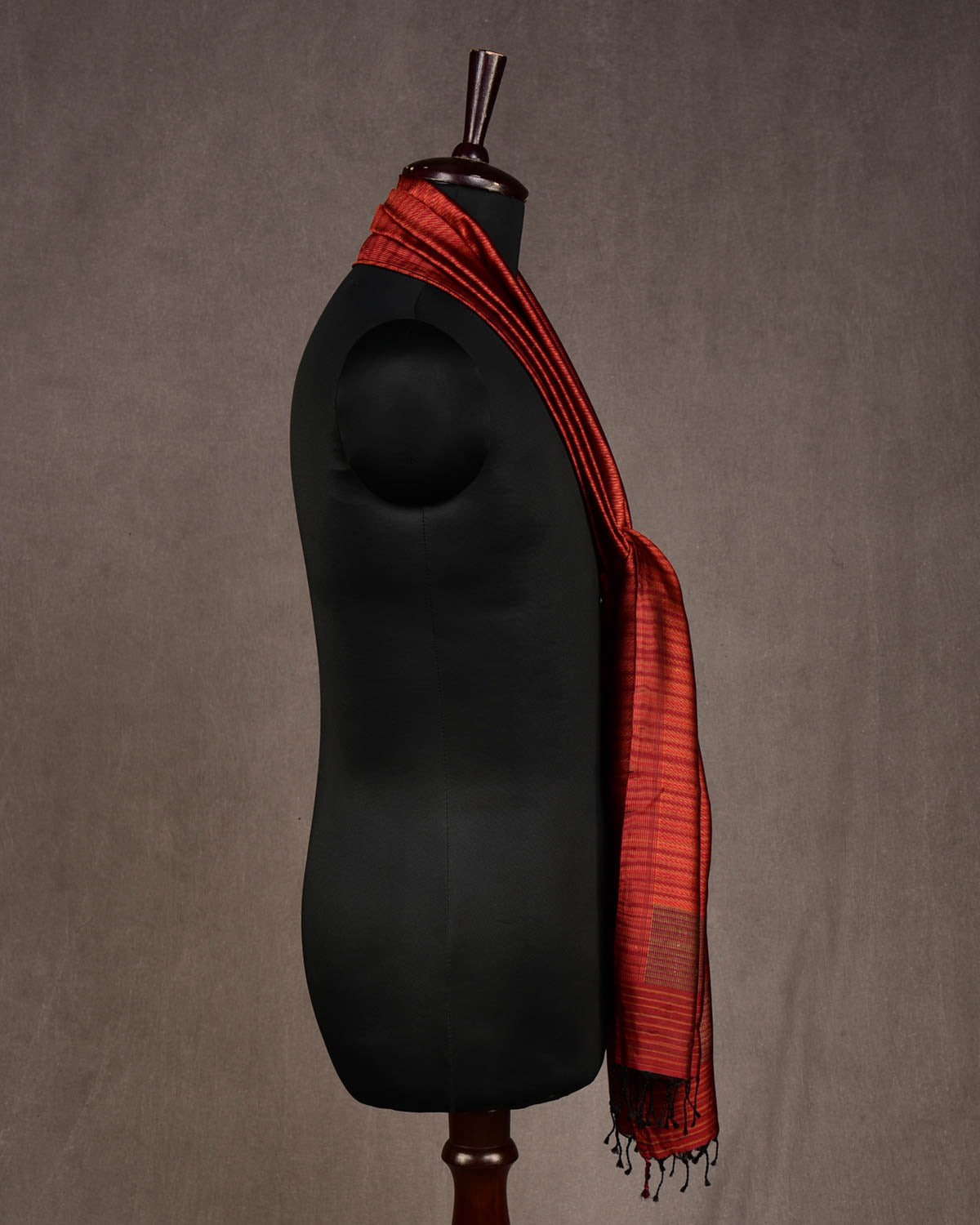 Variegated Maroon Houndstooth Tanchoi Handwoven Silk Unisex Scarf 80"x22"-HolyWeaves