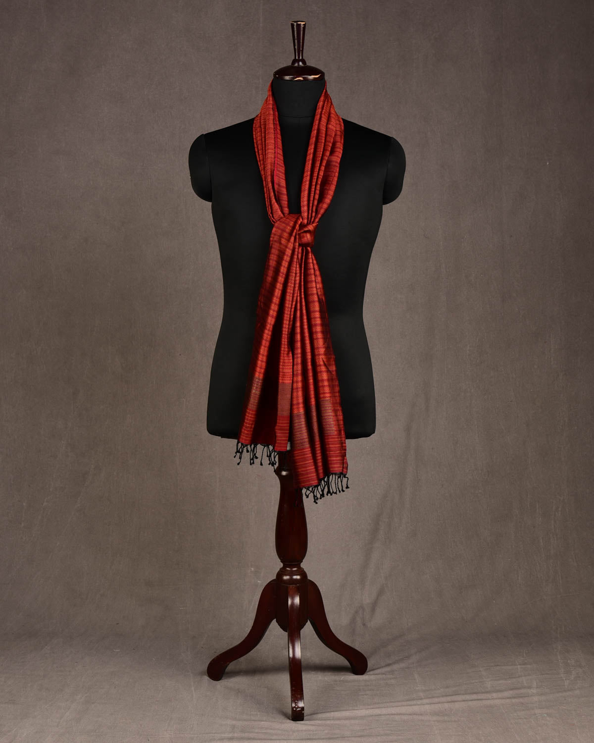 Variegated Maroon Houndstooth Tanchoi Handwoven Silk Unisex Scarf 80"x22"-HolyWeaves