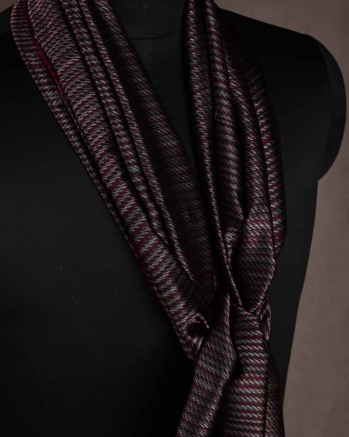 Variegated Black Houndstooth Tanchoi Handwoven Silk Unisex Scarf 80"x22"-HolyWeaves