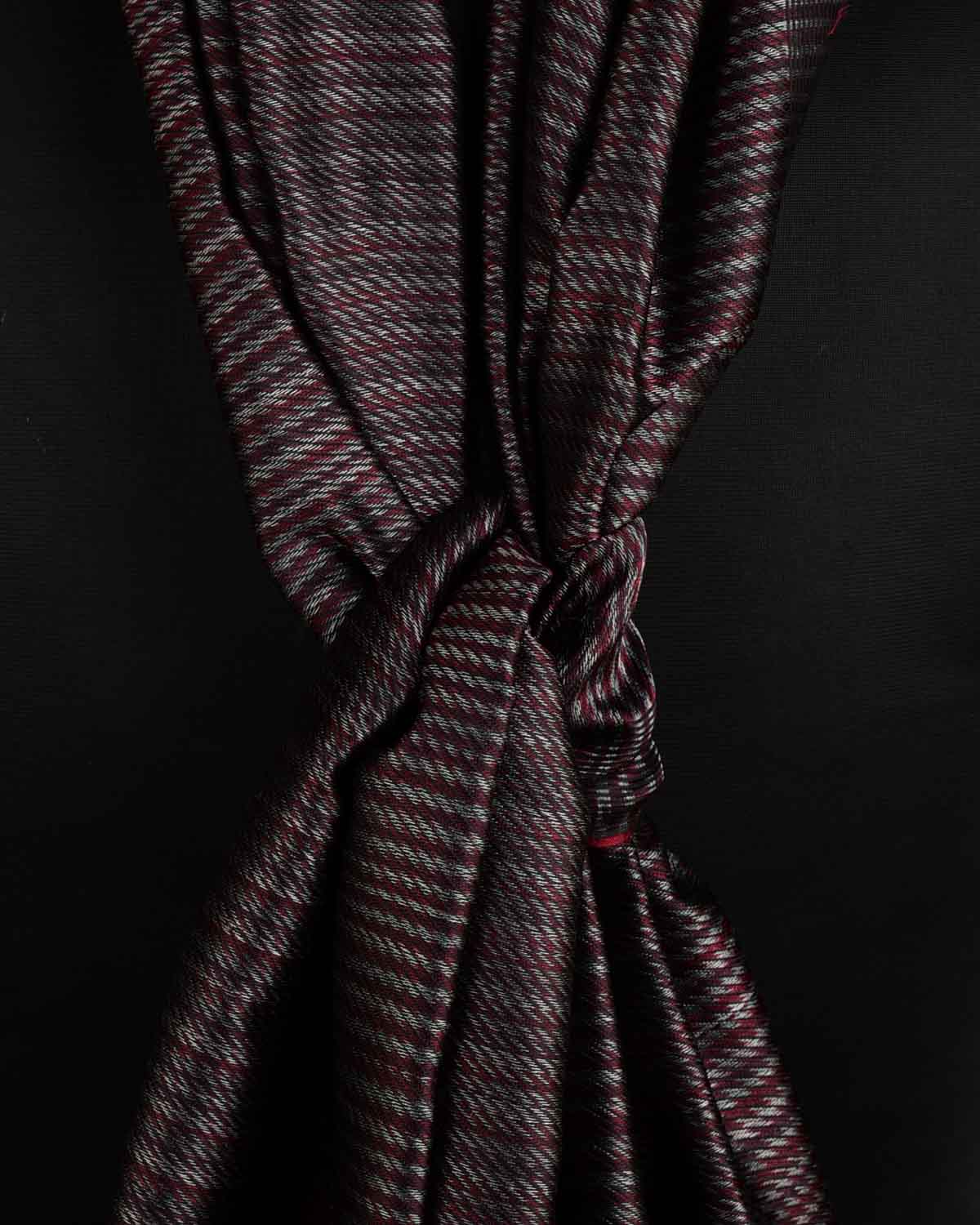 Variegated Black Houndstooth Tanchoi Handwoven Silk Unisex Scarf 80"x22"-HolyWeaves