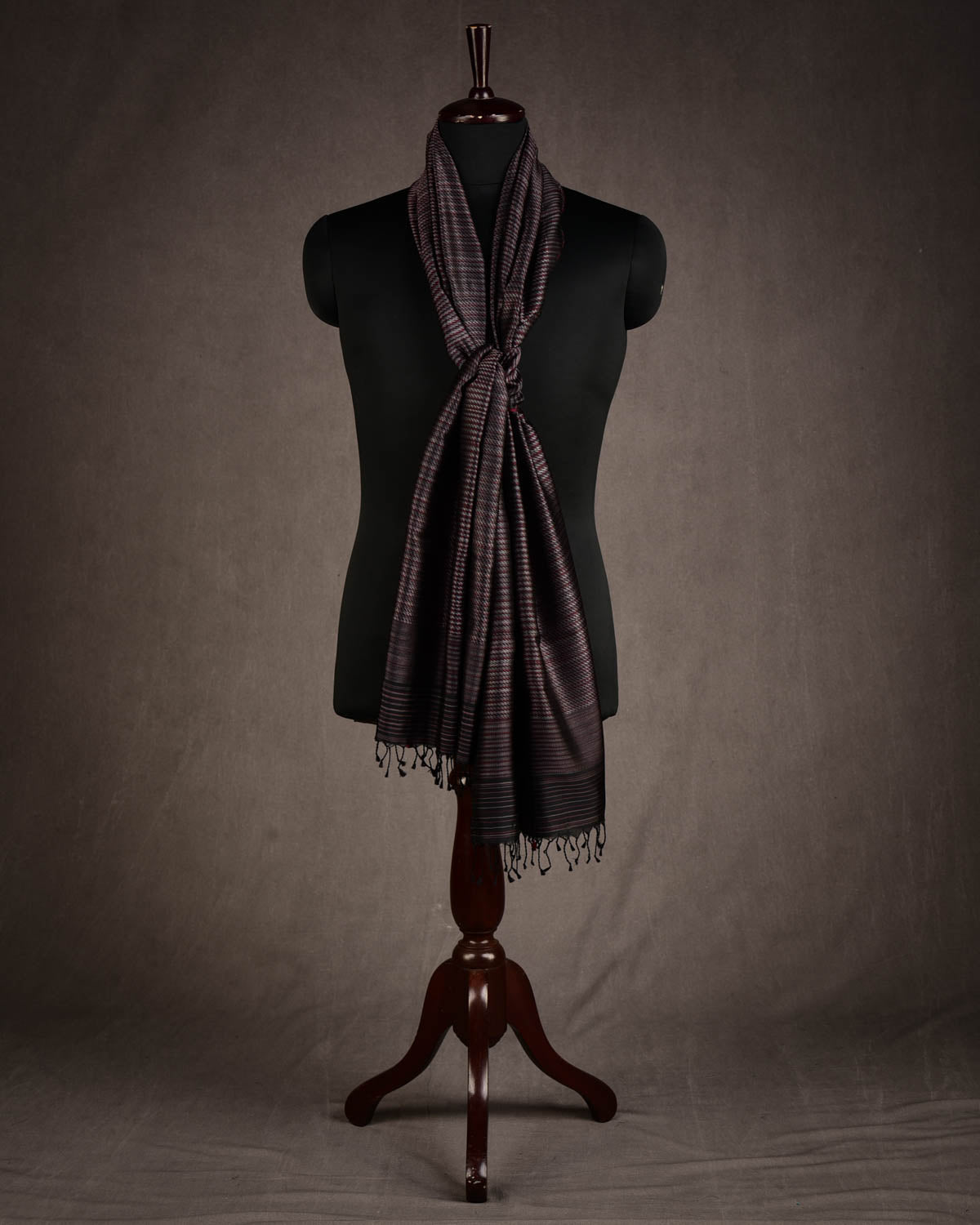 Variegated Black Houndstooth Tanchoi Handwoven Silk Unisex Scarf 80"x22"-HolyWeaves