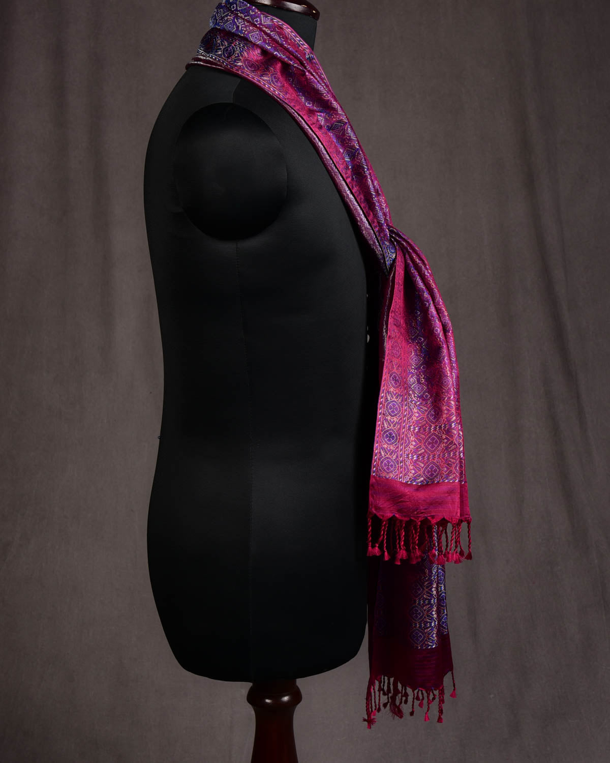 Shot Purple Maroon Ethnic Jamawar Handwoven Silk Unisex Scarf with Metallic Accents 80"x22"-HolyWeaves