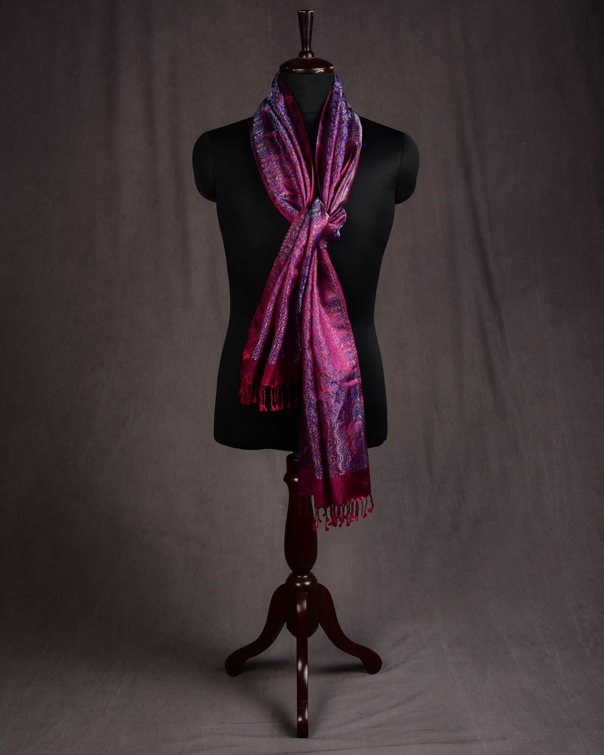 Shot Purple Maroon Ethnic Jamawar Handwoven Silk Unisex Scarf with Metallic Accents 80"x22"-HolyWeaves