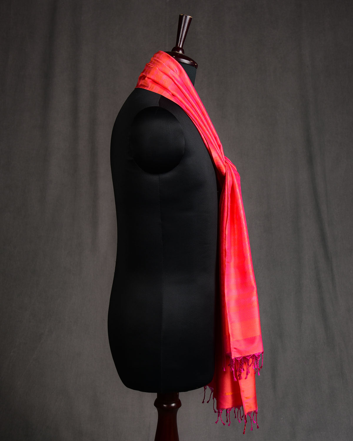 Shot Peach Houndstooth Tanchoi Handwoven Silk Unisex Scarf 80"x22"-HolyWeaves