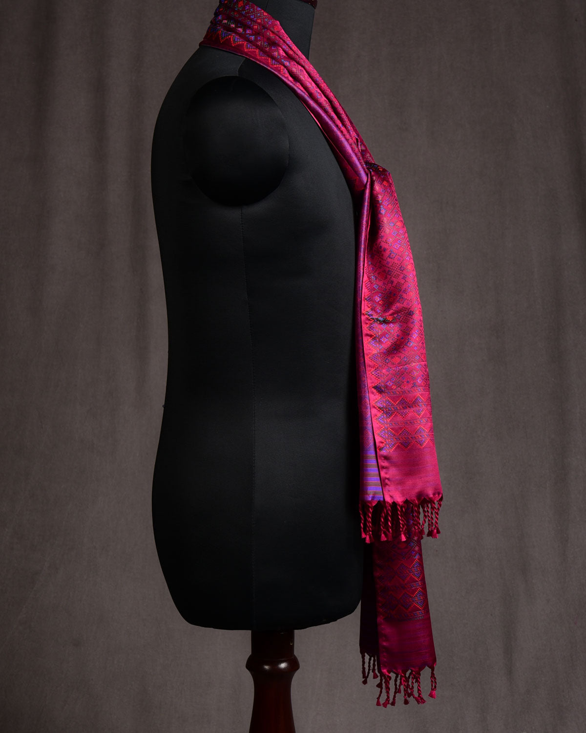 Magenta Dotted Jamawar Handwoven Silk Unisex Scarf 80"x22"-HolyWeaves