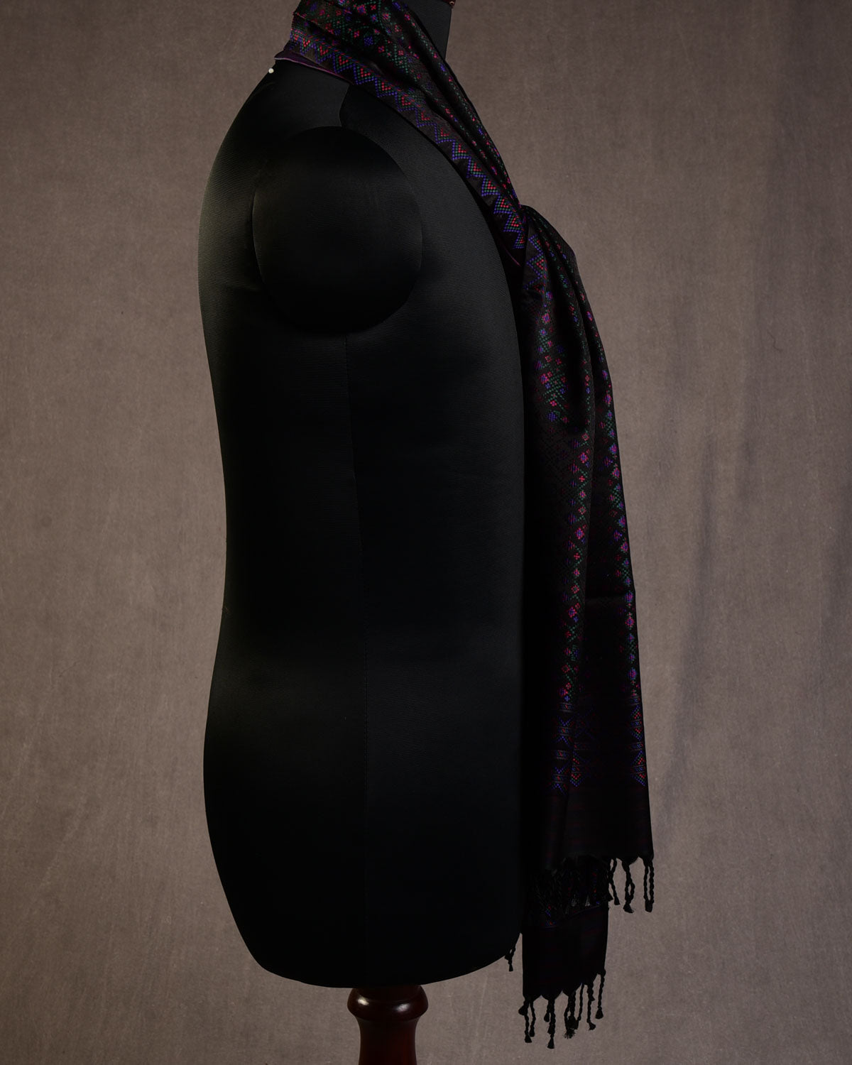 Black Green Purple Pink Dotted Jamawar Handwoven Silk Unisex Scarf 80"x22"-HolyWeaves