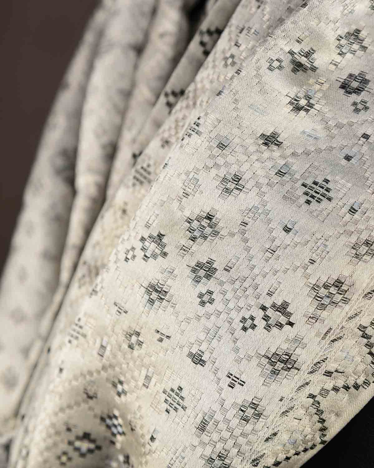 Gray Black On White Dotted Jamawar Handwoven Silk Unisex Scarf 76"x22"-HolyWeaves