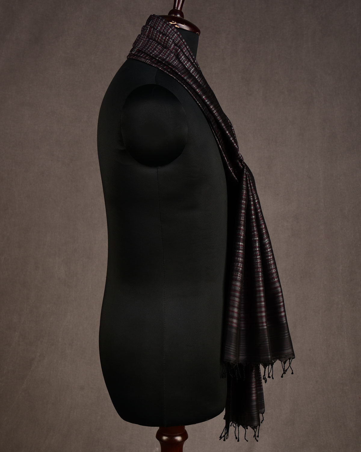 Variegated Black Python Stripes Resham Brocade Handwoven Silk Unisex Scarf 80"x22"-HolyWeaves