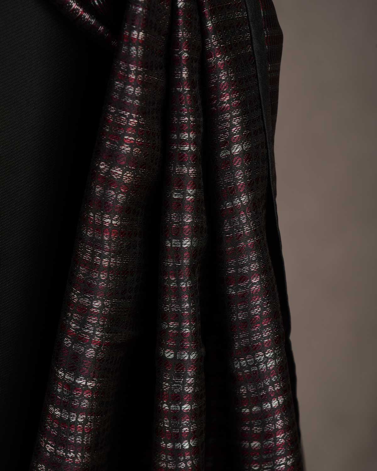 Variegated Black Python Stripes Resham Brocade Handwoven Silk Unisex Scarf 80"x22"-HolyWeaves