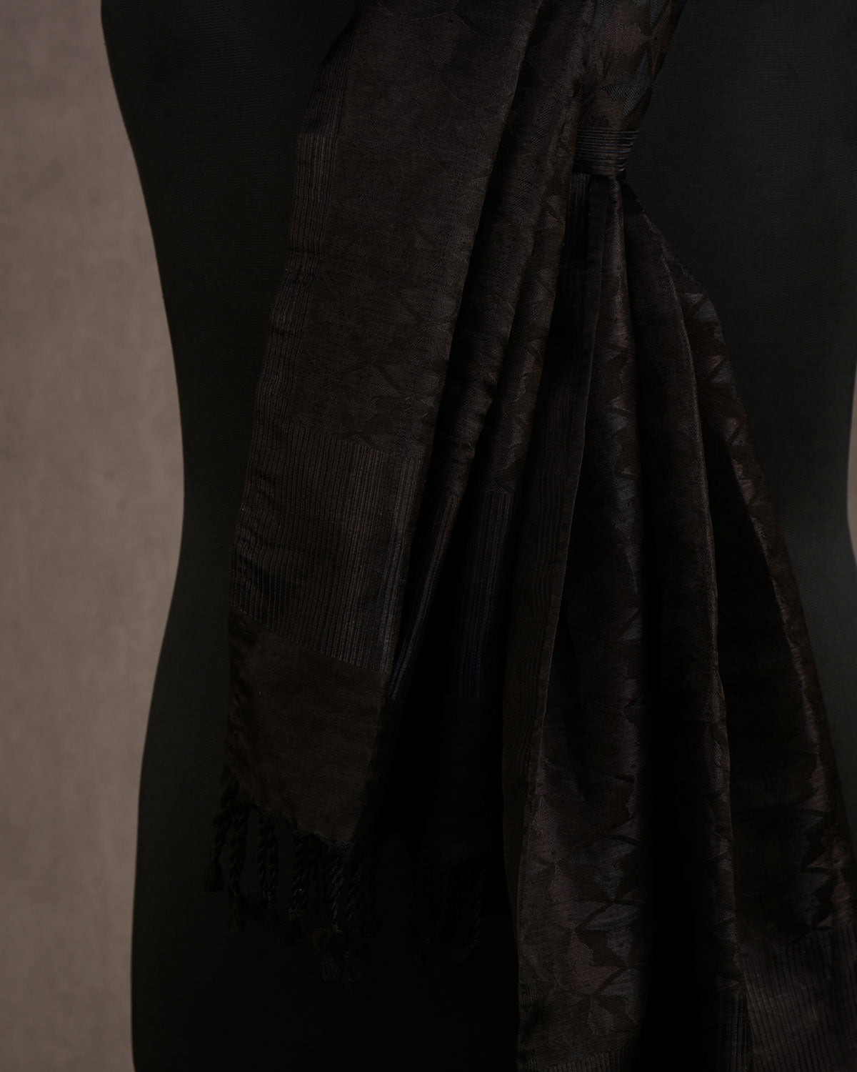 Metallic Black Buddha "Wisdom & Compassion" Tanchoi Handwoven Silk Unisex Scarf 80"x22"-HolyWeaves