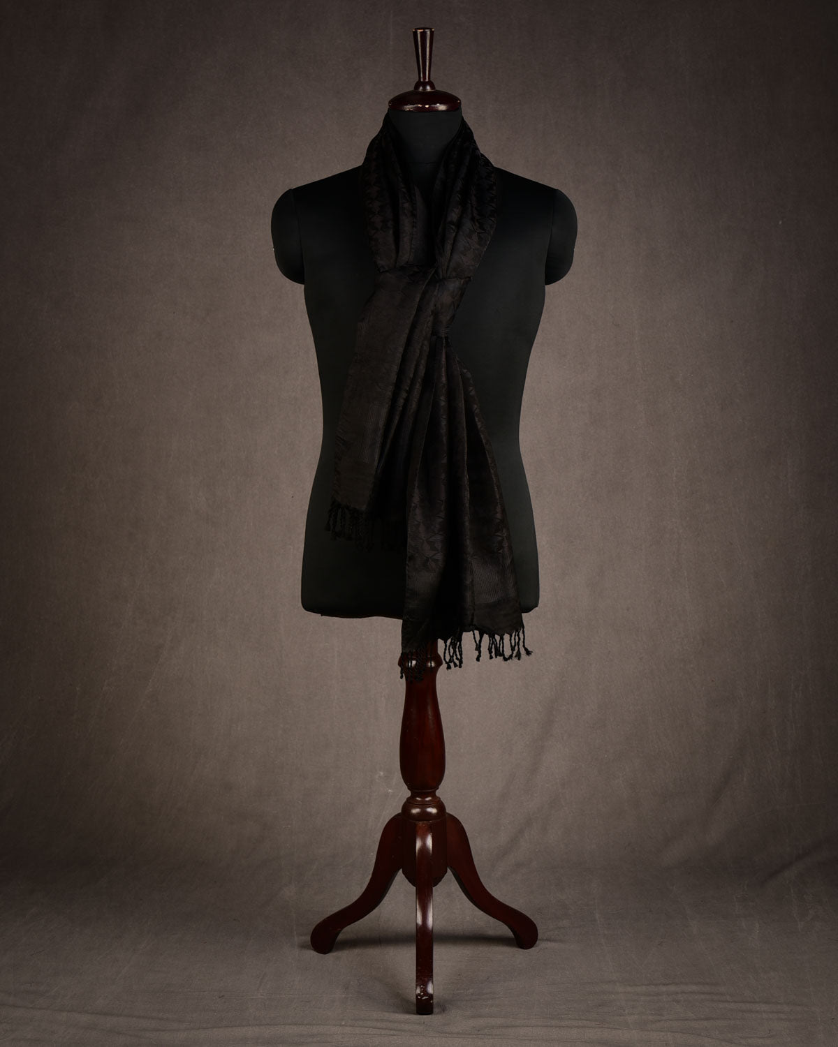 Metallic Black Buddha "Wisdom & Compassion" Tanchoi Handwoven Silk Unisex Scarf 80"x22"-HolyWeaves