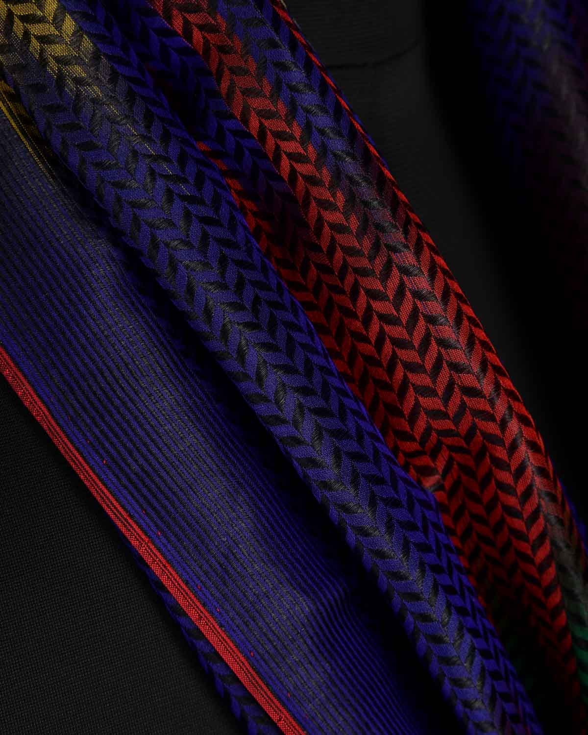 Ombre Multi-color Herringbone Stripes Brocade Handwoven Silk Unisex Scarf 80"x22"-HolyWeaves