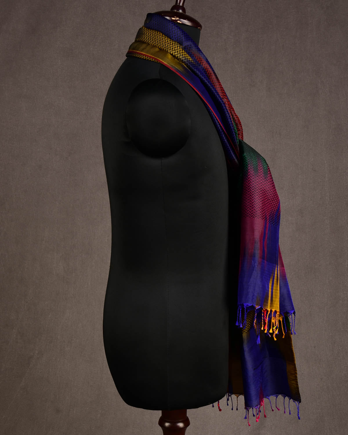 Ombre Multi-color Herringbone Stripes Brocade Handwoven Silk Unisex Scarf 80"x22"-HolyWeaves