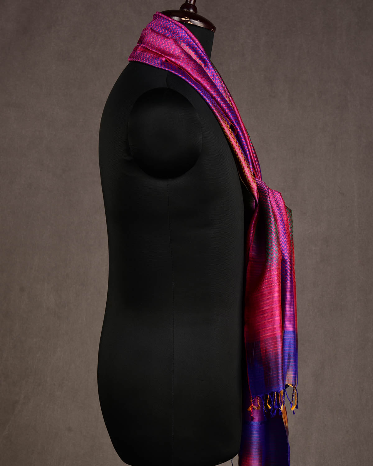 Rainbow Multi-color Herringbone Stripes Brocade Handwoven Silk Tissue Unisex Scarf 76"x22"-HolyWeaves