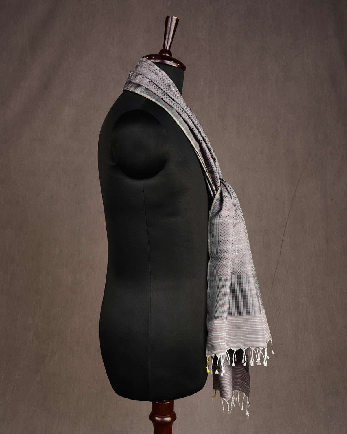 Multi-color Gray Herringbone Stripes Tanchoi Handwoven Silk Unisex Scarf 76"x22"-HolyWeaves