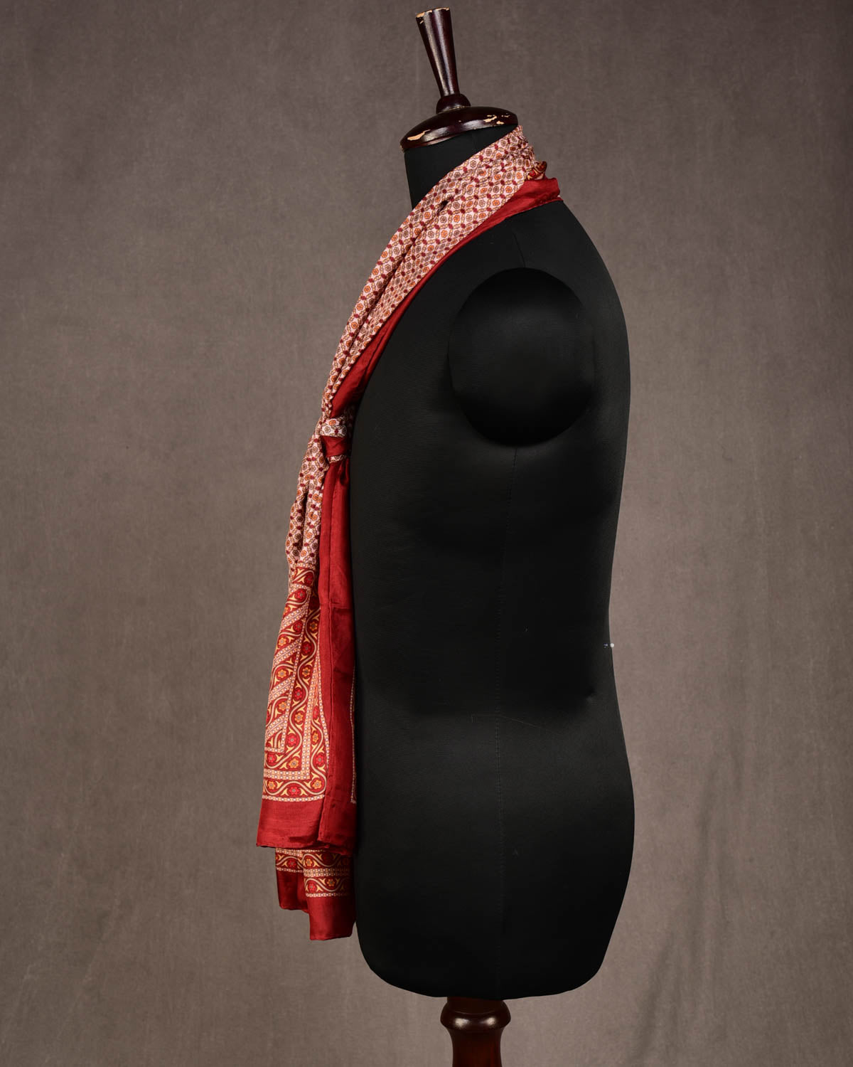 Beige Maroon Printed Silk Unisex Scarf 72"x21"-HolyWeaves