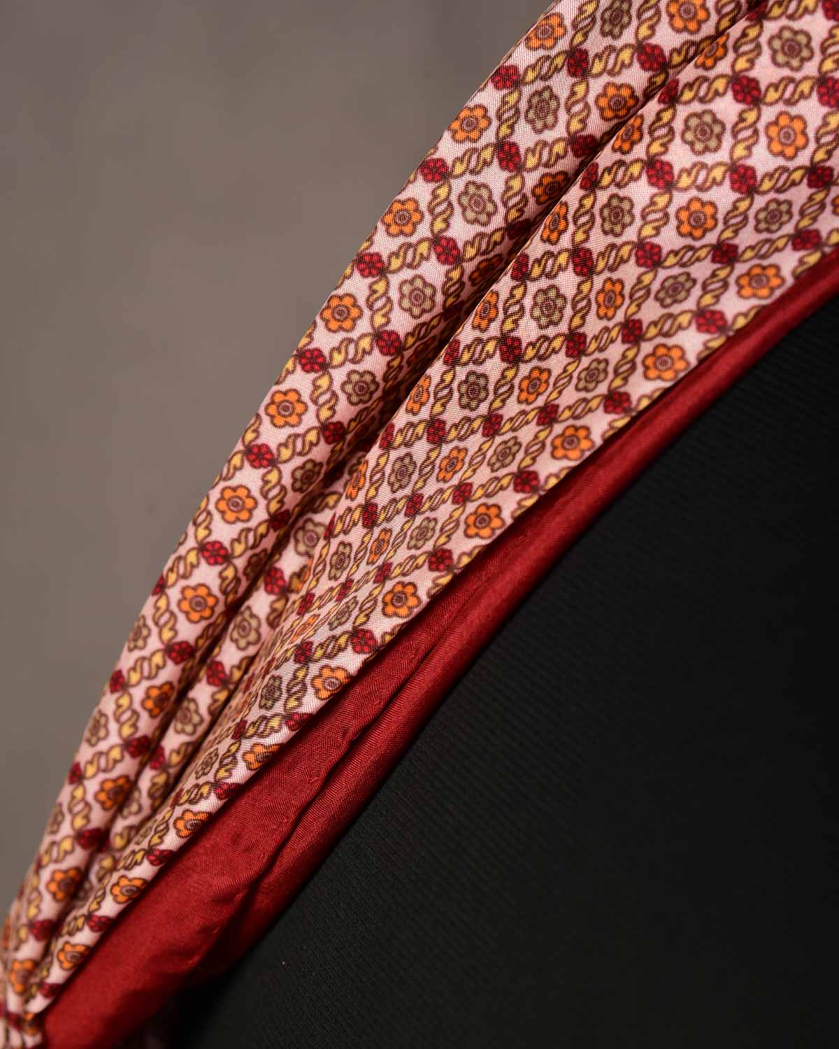 Beige Maroon Printed Silk Unisex Scarf 72"x21"-HolyWeaves