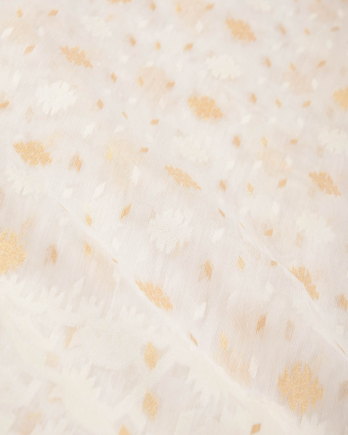 White Alfi Banarasi Dhakai Buti Cutwork Brocade Woven Cotton Silk Saree-HolyWeaves