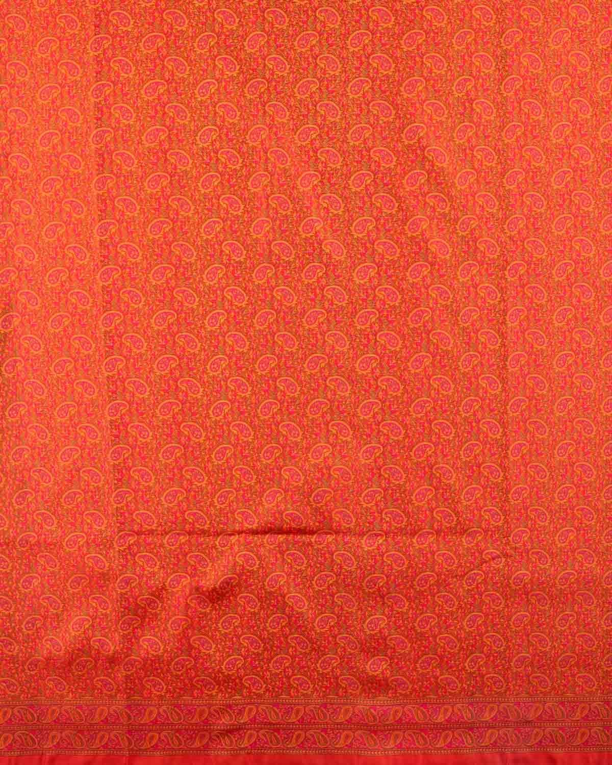 Red Tehri Paisley Ektara Jamawar Handwoven Katan Silk Banarasi Saree-HolyWeaves