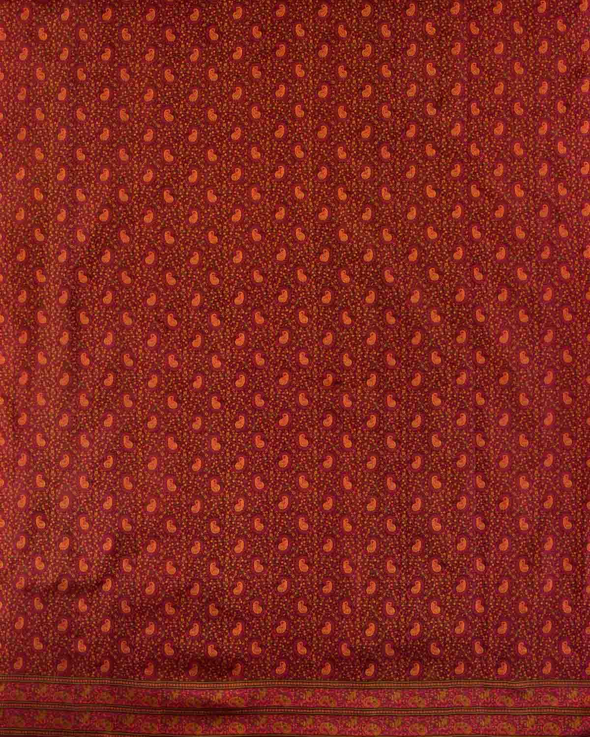 Mahogany Banarasi Tehri Paisley Ektara Jamawar Handwoven Katan Silk Saree-HolyWeaves