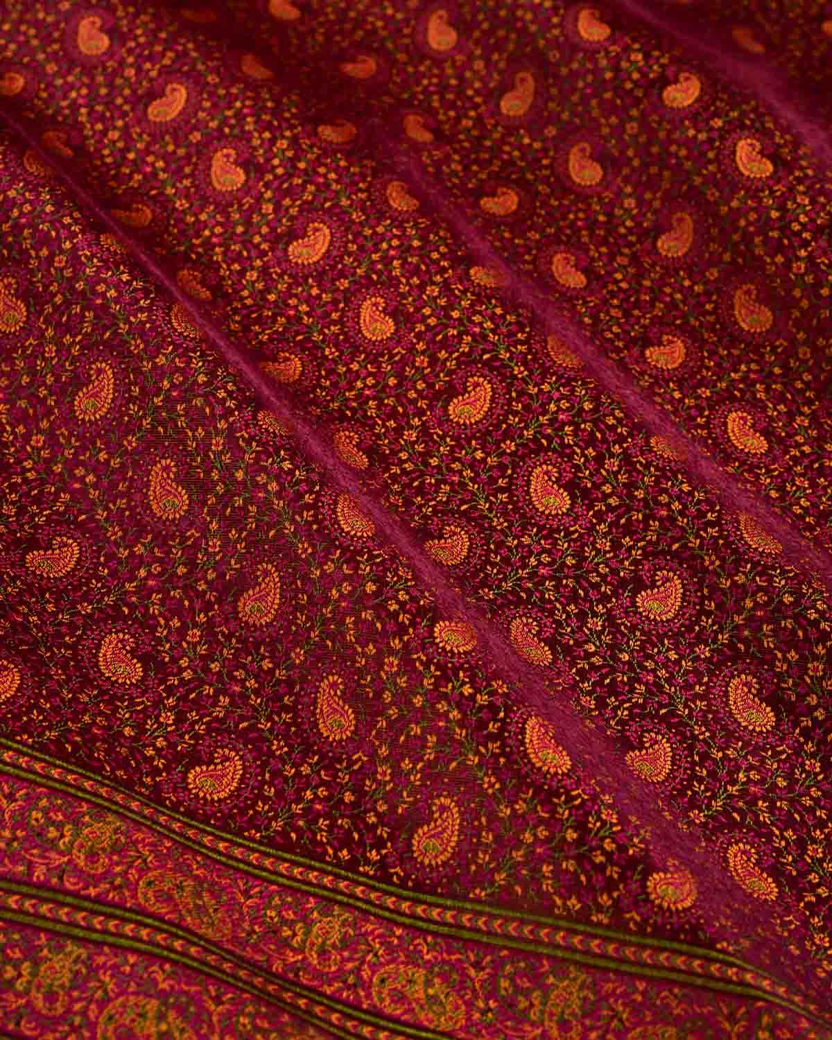 Mahogany Banarasi Tehri Paisley Ektara Jamawar Handwoven Katan Silk Saree-HolyWeaves