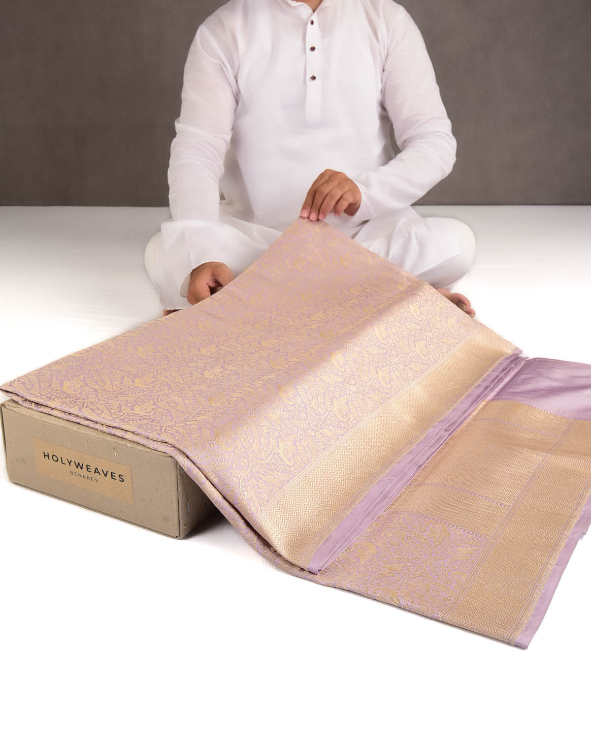 Wisteria Mauve Gold Zari Peacock & Sparrow Shikargah Brocade Handwoven Katan Silk Banarasi Saree-HolyWeaves