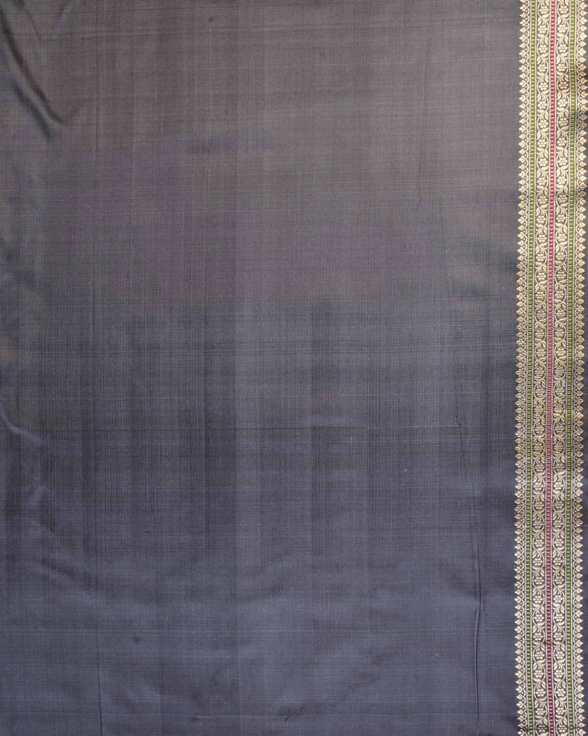 Gray Banarasi Gold & Silver Zari Alfi Meena Duet Buti Kadhuan Brocade Handwoven Katan Silk Saree with Meenekari Koniya Buta-HolyWeaves
