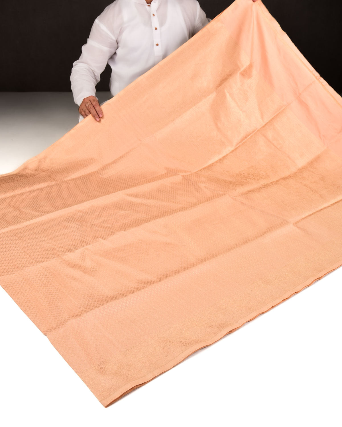 Peach Banarasi Gold Zari Ghani Paisley Buti Brocade Handwoven Katan Silk Saree-HolyWeaves