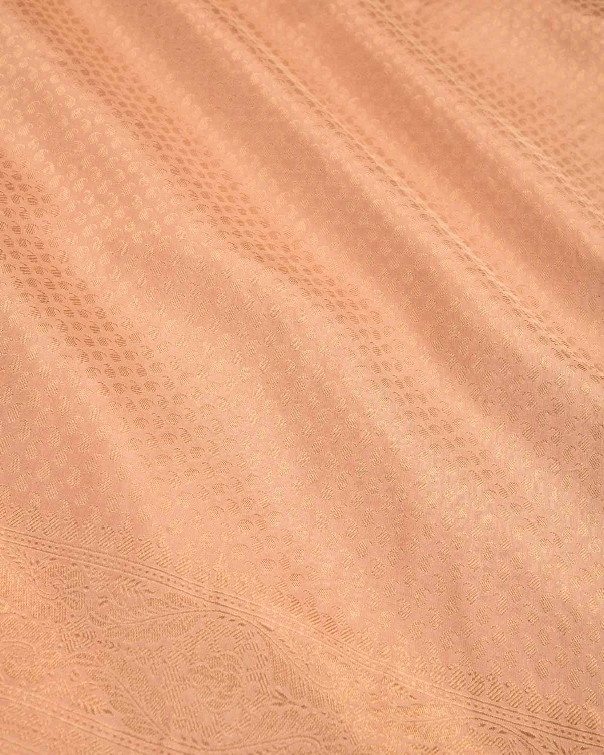 Peach Banarasi Gold Zari Ghani Paisley Buti Brocade Handwoven Katan Silk Saree-HolyWeaves