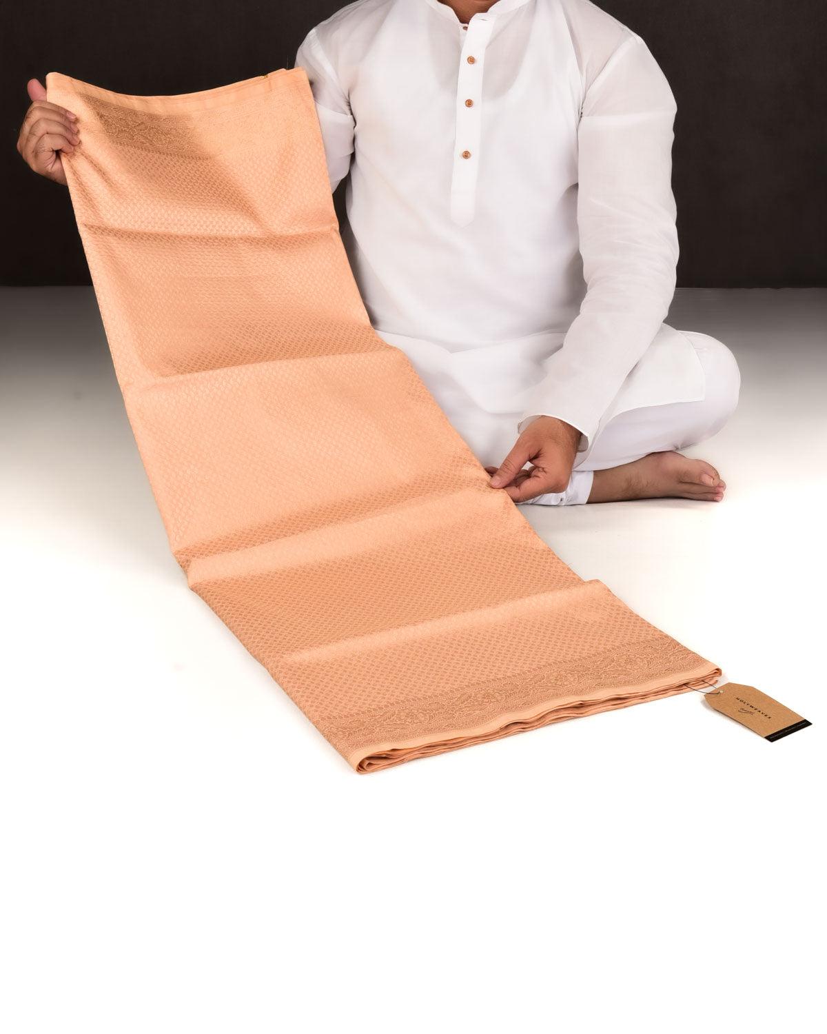 Peach Banarasi Gold Zari Ghani Paisley Buti Brocade Handwoven Katan Silk Saree-HolyWeaves