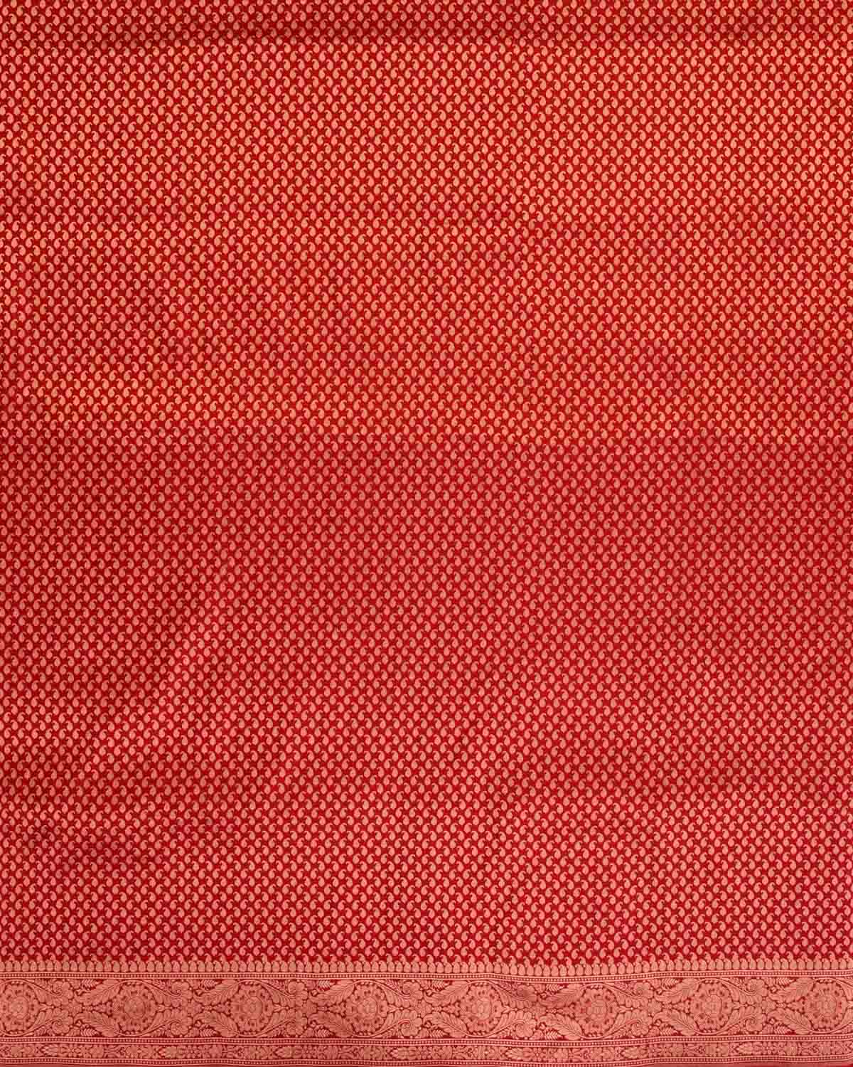 Bridal Red Banarasi Gold Zari Ghani Paisley Buti Brocade Handwoven Katan Silk Saree-HolyWeaves