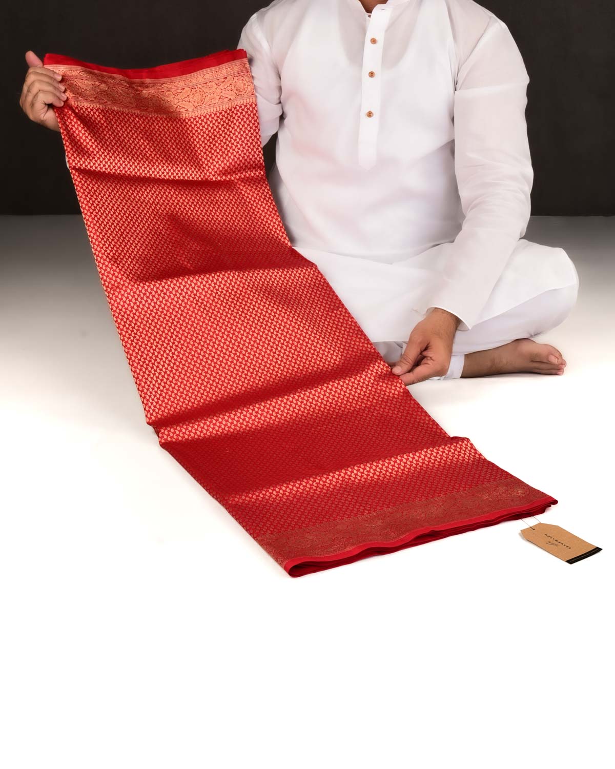 Bridal Red Banarasi Gold Zari Ghani Paisley Buti Brocade Handwoven Katan Silk Saree-HolyWeaves