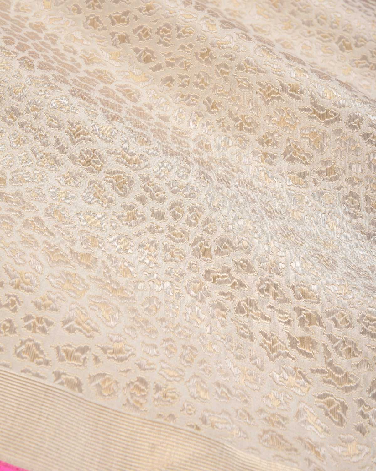 White Banarasi Alfi Jaguar Silver & Gold Zari Brocade Handwoven Katan Silk Saree - By HolyWeaves, Benares