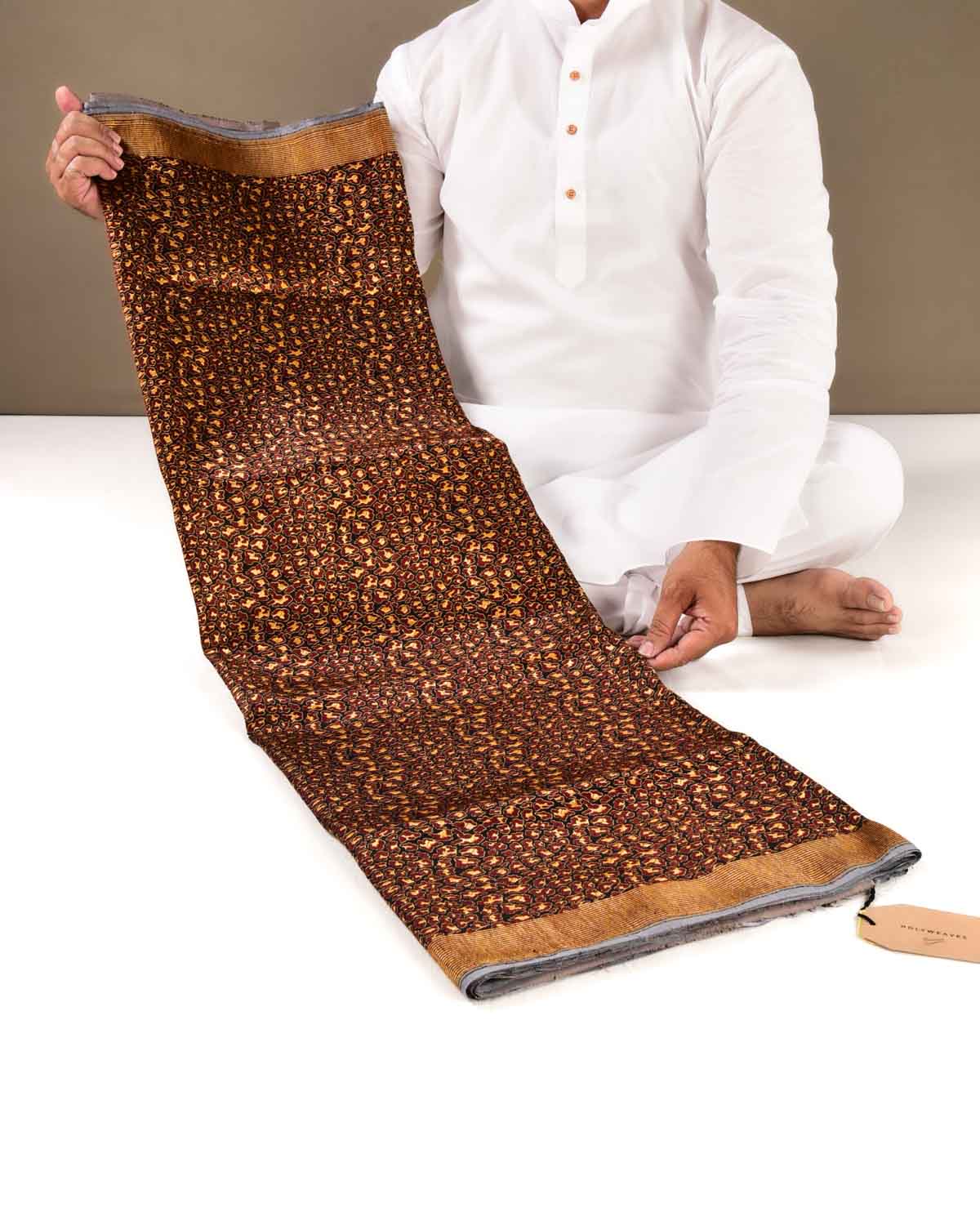 Black Banarasi Alfi Jaguar Resham Brocade Handwoven Katan Silk Saree - By HolyWeaves, Benares