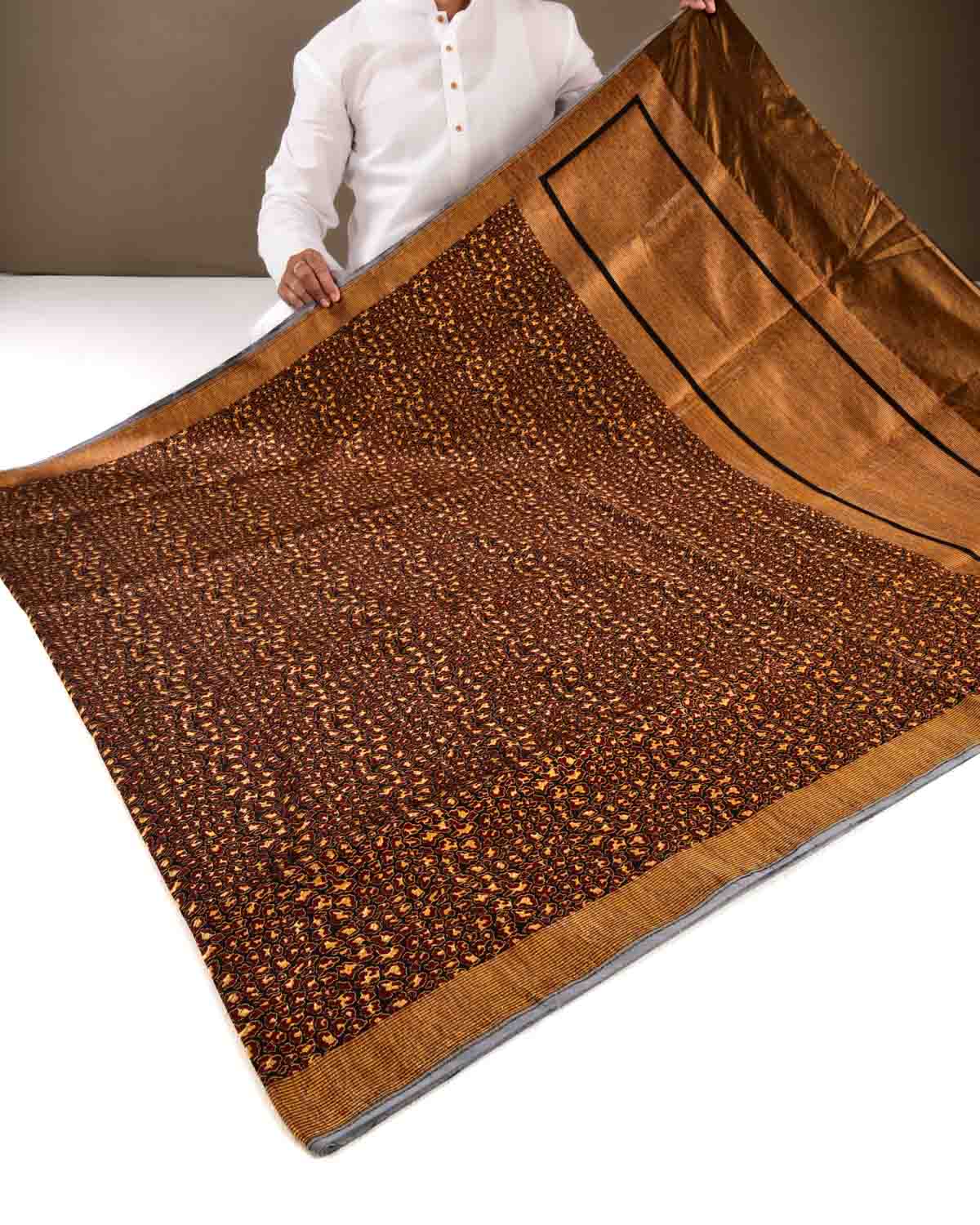 Black Banarasi Alfi Jaguar Resham Brocade Handwoven Katan Silk Saree - By HolyWeaves, Benares