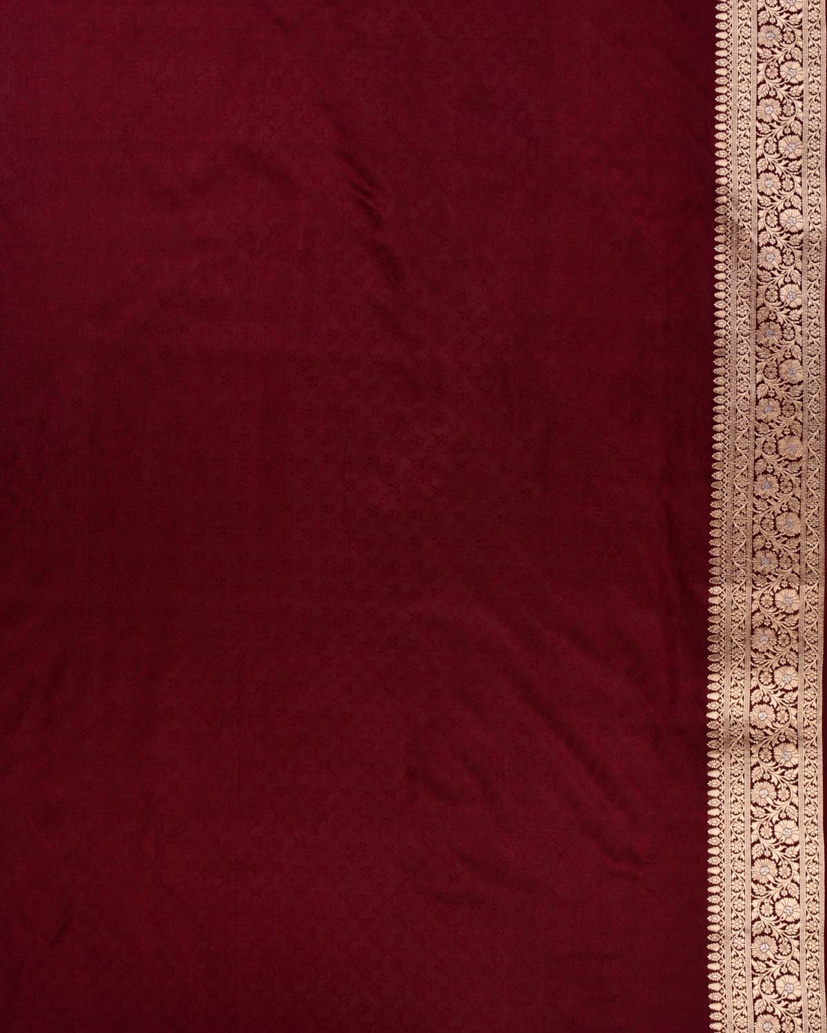 Maroon Banarasi Gold & Silver Zari Floral Jaal Cutwork Brocade Handwoven Katan Silk Saree with Red Contrast Border - By HolyWeaves, Benares