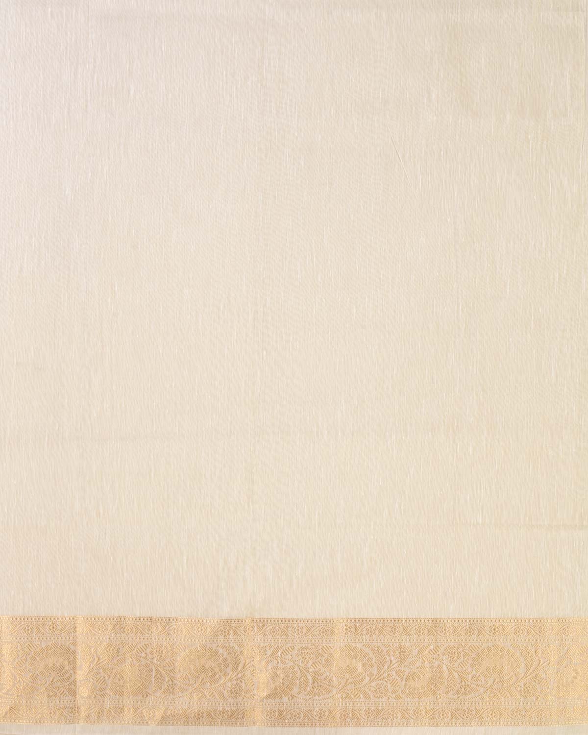 White Banarasi Brocade Handwoven Linen Silk Saree with Gold Zari Border-HolyWeaves