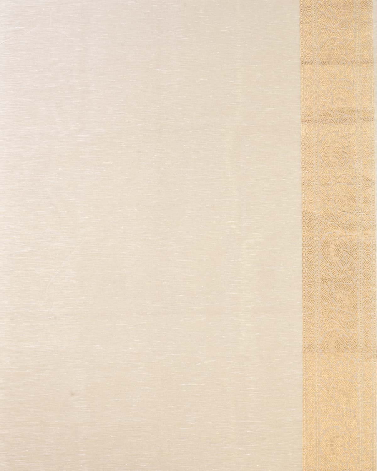 White Banarasi Brocade Handwoven Linen Silk Saree with Gold Zari Border-HolyWeaves