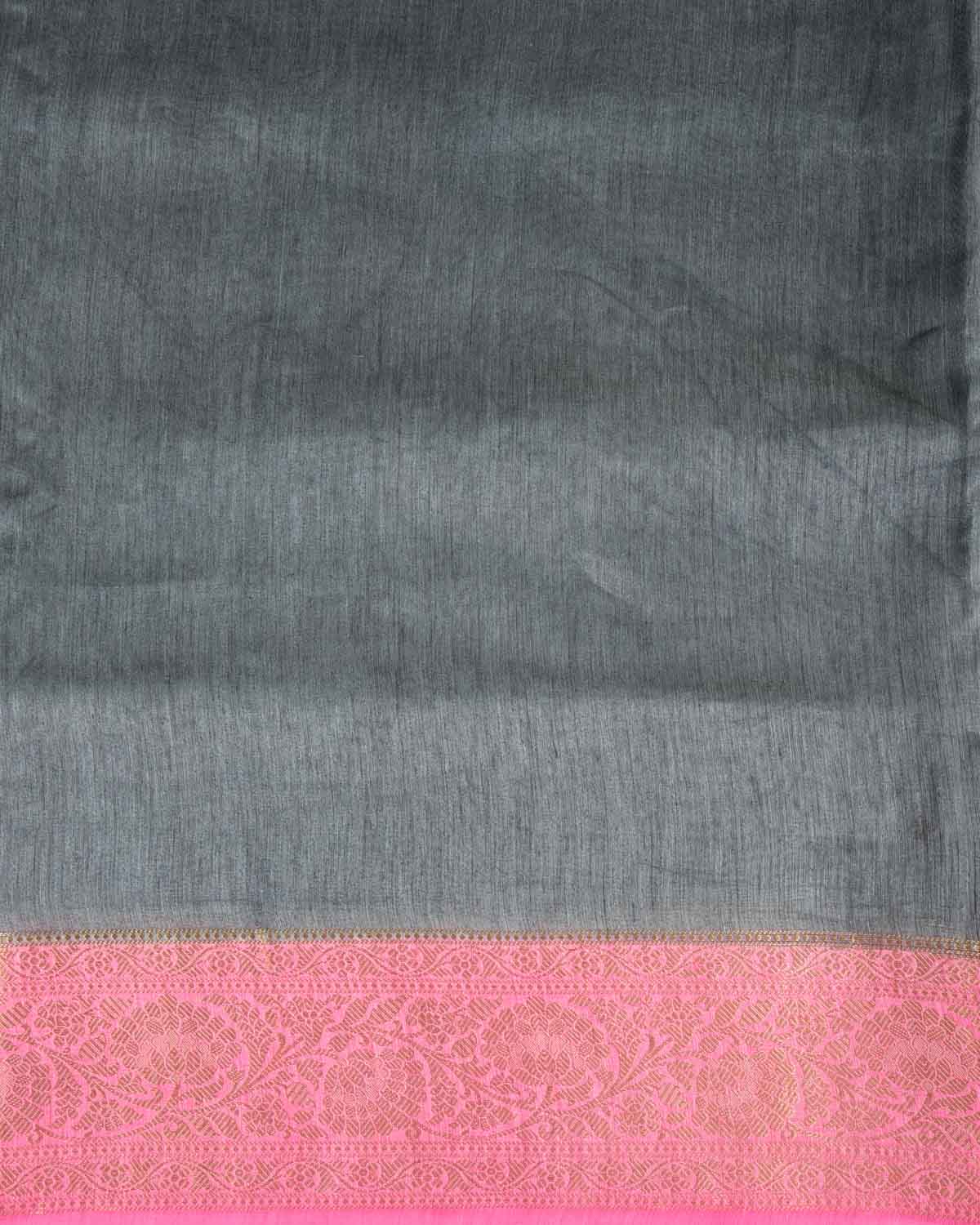Gray Brocade Woven Linen Silk Banarasi Saree with Contrast Dye Gold Zari Border Pallu