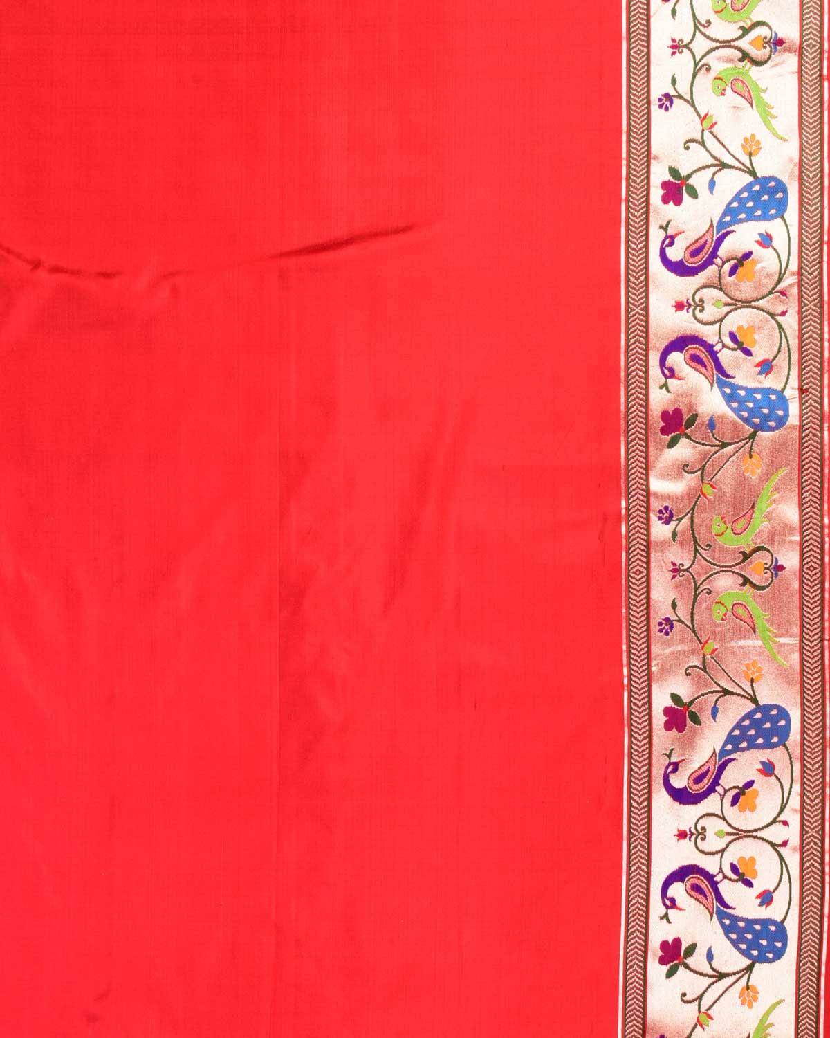 Shot Pink-Red Banarasi Gold Zari Meena Parrot & Peacock Paithani Cutwork Brocade Handwoven Katan Silk Saree - By HolyWeaves, Benares