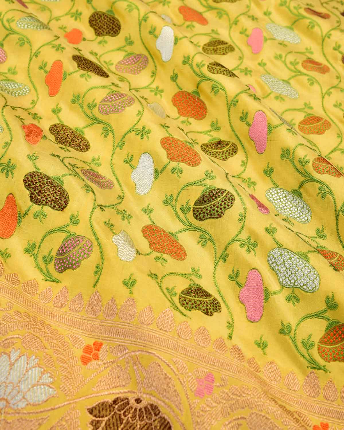 Lime Green Banarasi Tehri Zari & Resham Cutwork Brocade Handwoven Katan Silk Saree-HolyWeaves