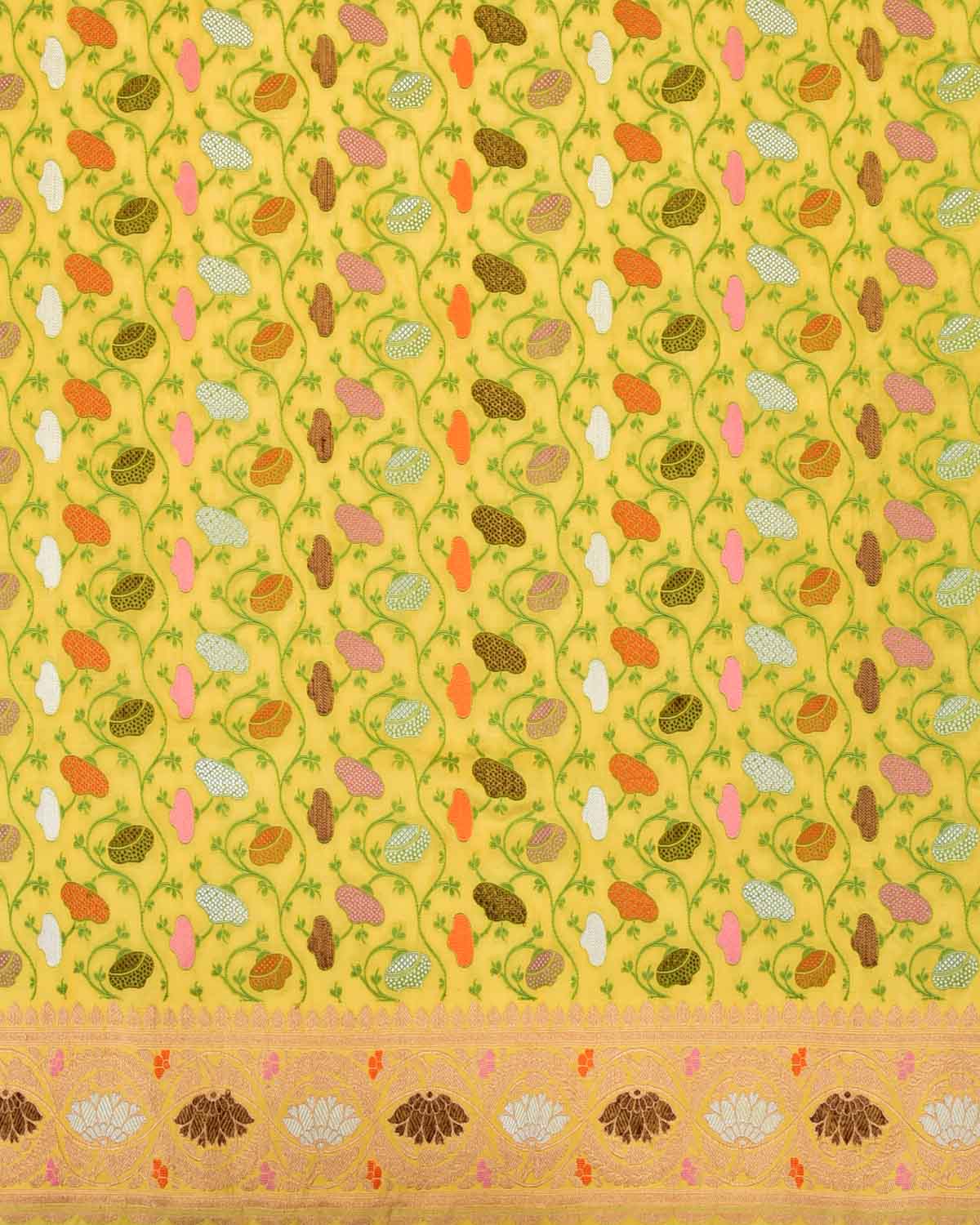 Lime Green Banarasi Tehri Zari & Resham Cutwork Brocade Handwoven Katan Silk Saree-HolyWeaves