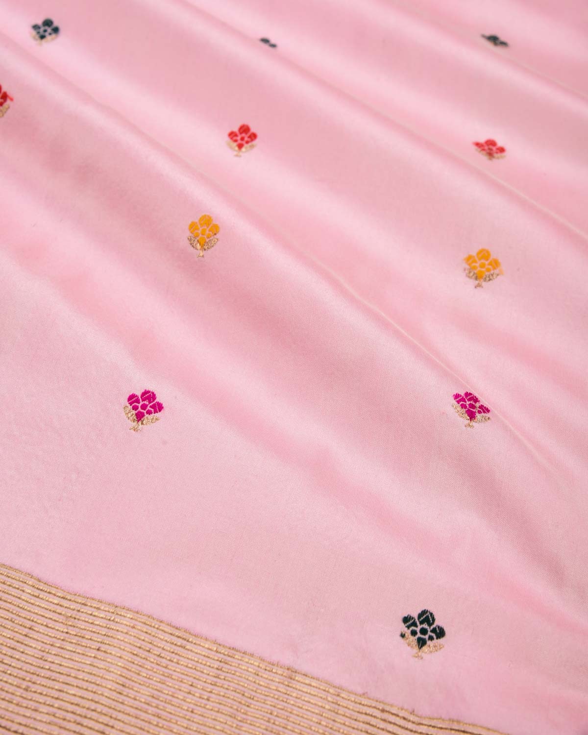 Pink Banarasi Multi-color Alfi Buti Kadhuan Brocade Handwoven Katan Silk Saree-HolyWeaves