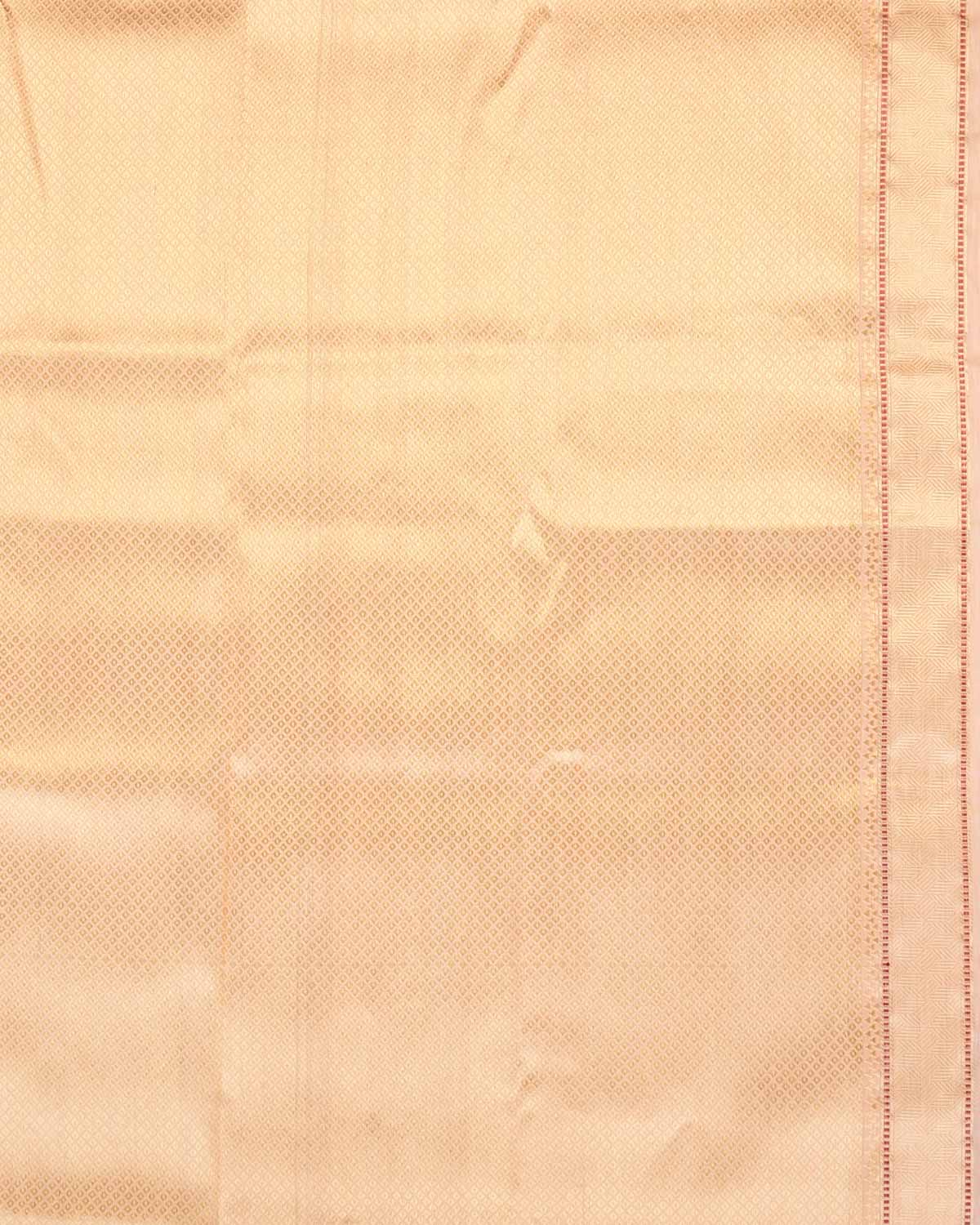 Peach Banarasi Colored Zari Buti Kadhuan Brocade Handwoven Linen Silk Saree-HolyWeaves