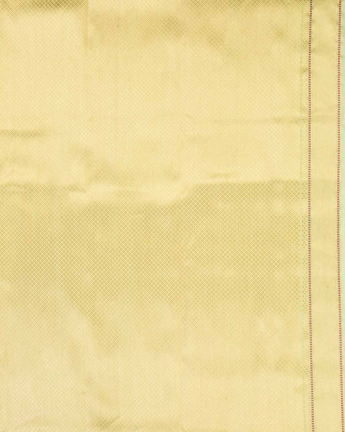 Green Banarasi Colored Gulab Zari Buti Kadhuan Brocade Handwoven Linen Silk Saree-HolyWeaves