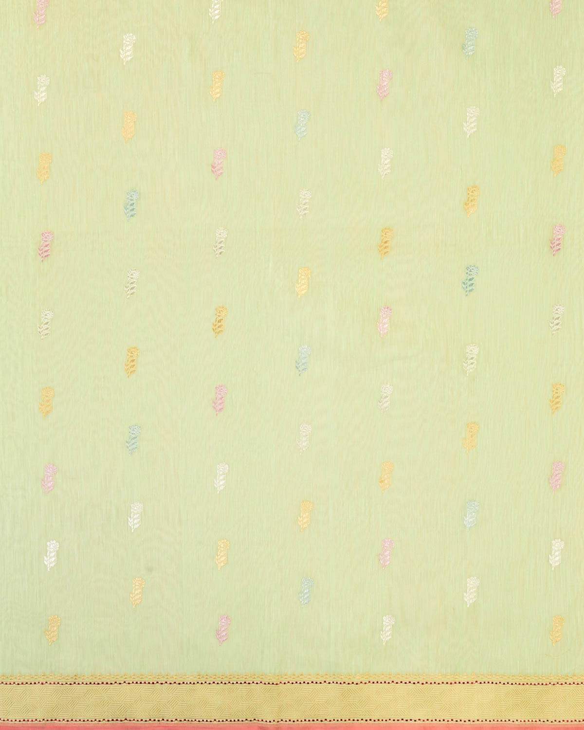 Green Banarasi Colored Gulab Zari Buti Kadhuan Brocade Handwoven Linen Silk Saree-HolyWeaves